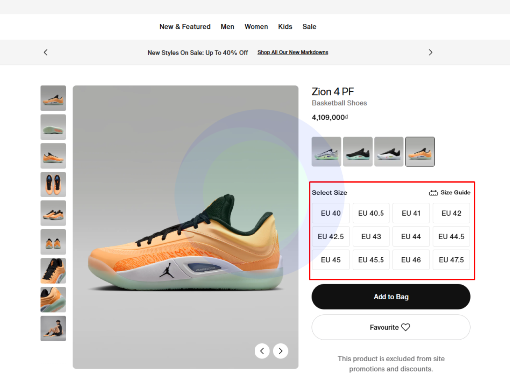 Size Guide tính năng của website bán hàng On Conversion